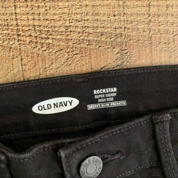 Old navy rockstar super skinny high rise distressed black denim jeans - 0 petite - Picture 5 of 9